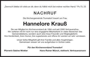 Anzeige von Hannelore Krauß von MGO