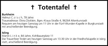 Anzeige von Totentafel, vom 24.05.2014 von MGO