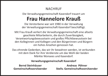 Anzeige von Hannelore Krauß von MGO