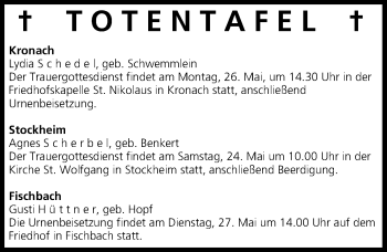 Anzeige von Totentafel, vom 24.05.2014 von MGO