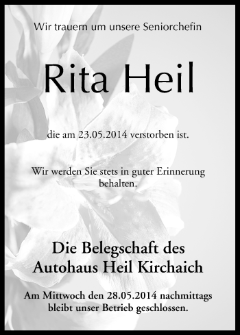 Anzeige von Rita Heil von MGO