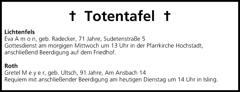  Traueranzeige für Totentafel vom 27.05.2014 vom 27.05.2014 aus MGO