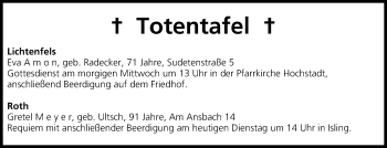 Anzeige von Totentafel vom 27.05.2014 von MGO