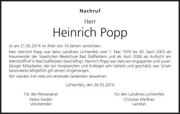 Anzeige von Heinrich Popp von MGO