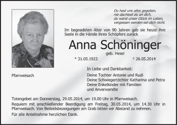Anzeige von Anna Schöninger von MGO