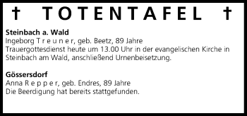 Anzeige von Totentafel vom 31.05.2014 von MGO