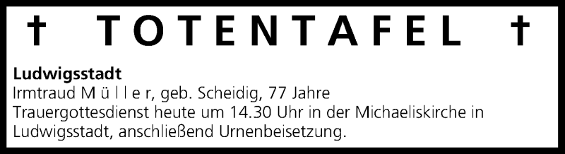  Traueranzeige für Totentafel 28.05.2014 vom 28.05.2014 aus MGO