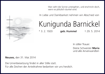 Anzeige von Kunigunda Barnickel von MGO