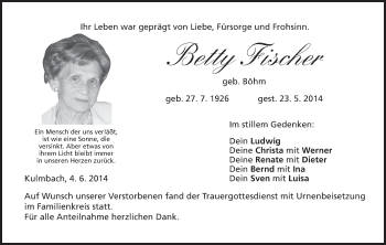 Anzeige von Betty Fischer von MGO
