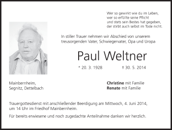 Anzeige von Paul Weltner von MGO