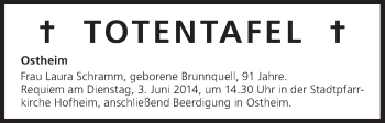 Anzeige von Totentafel 03.06.2014 von MGO