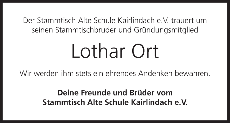  Traueranzeige für Lothar Ort vom 02.06.2014 aus MGO