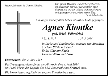 Anzeige von Agnes Kiontke von MGO
