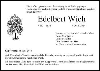 Anzeige von Edelbert Wich von MGO