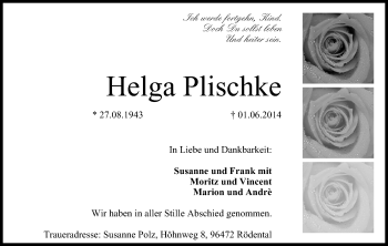 Anzeige von Helga Plischke von MGO