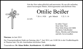 Anzeige von Ottilie Beißer von MGO