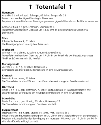 Anzeige von Totentafel vom 03.06.2014 von MGO