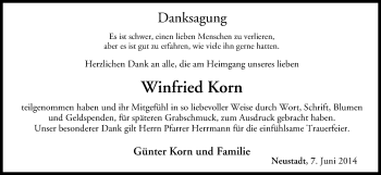 Anzeige von Winfried Korn von MGO