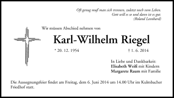 Anzeige von Karl-Wilhelm Riegel von MGO