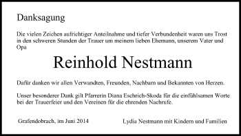 Anzeige von Reinhold Nestmann von MGO
