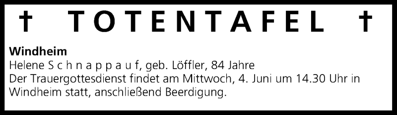  Traueranzeige für Totentafel, vom 04.06.2014 vom 04.06.2014 aus MGO