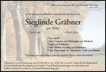 Anzeige von Sieglinde Gräbner von MGO