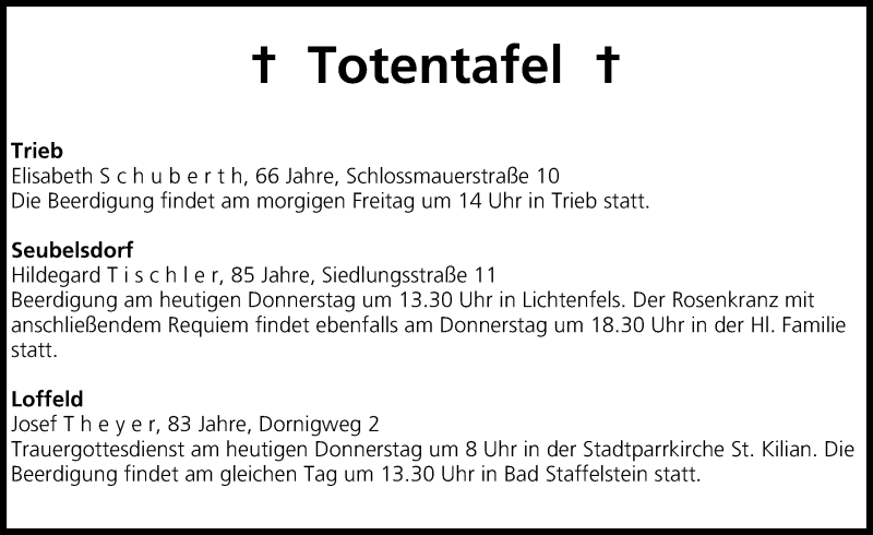  Traueranzeige für Totentafel, vom 05.06.2014 vom 05.06.2014 aus MGO