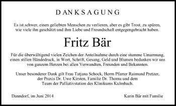 Anzeige von Fritz Bär von MGO