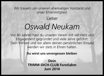 Anzeige von Oswald Neukam von MGO