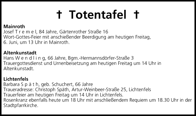  Traueranzeige für Totentafel 06.06.2014 vom 06.06.2014 aus MGO