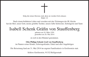 Anzeige von Isabell Schenk Gräfin von Stauffenberg von MGO
