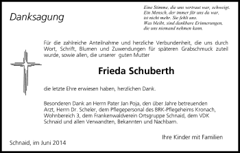 Anzeige von Frieda Schuberth von MGO