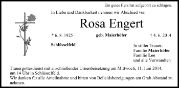Anzeige von Rosa Engert von MGO