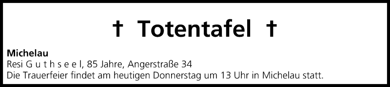  Traueranzeige für Totentafel vom 12.06.2014 vom 12.06.2014 aus MGO