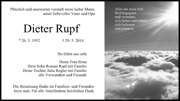 Anzeige von Dieter Rupf von MGO