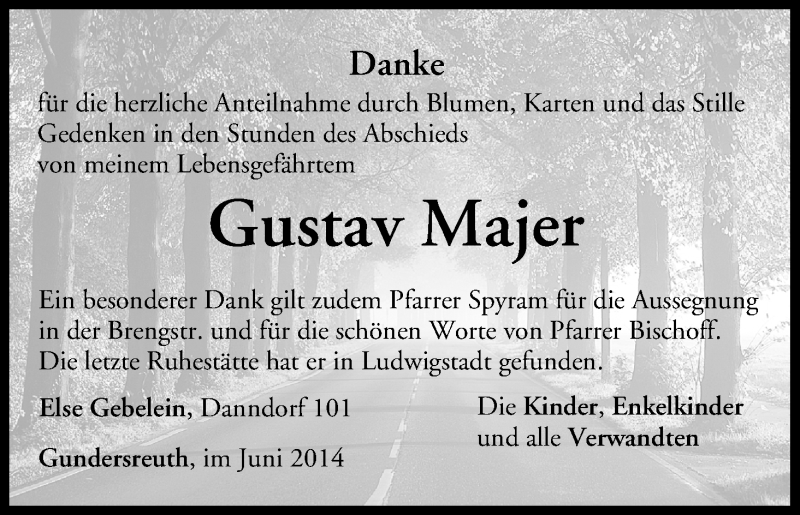  Traueranzeige für Gustav Majer vom 10.06.2014 aus MGO
