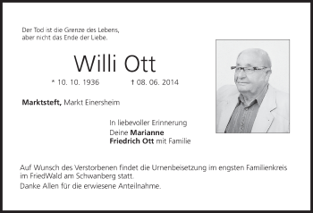 Anzeige von Willi Ott von MGO