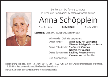 Anzeige von Anna Schöpplein von MGO