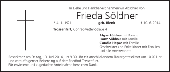 Anzeige von Frieda Söldner von MGO