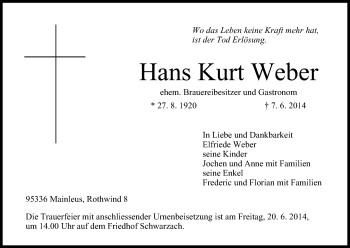 Anzeige von Hans Kurt Weber von MGO