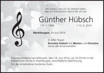 Anzeige von Günther Hübsch von MGO