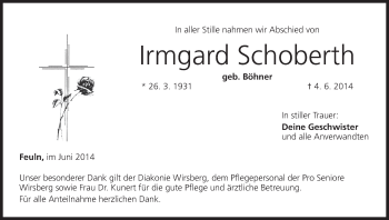 Anzeige von Irmgard Schoberth von MGO