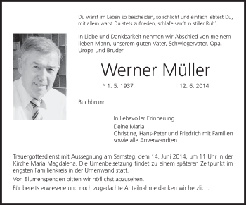Anzeige von Werner Müller von MGO
