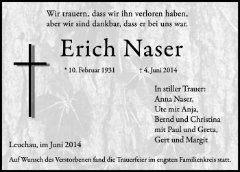 Anzeige von Erich Naser von MGO