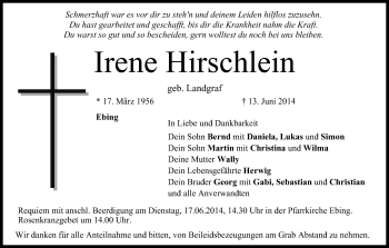 Anzeige von Irene Hirschlein von MGO