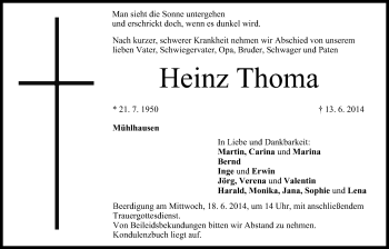 Anzeige von Heinz Thoma von MGO