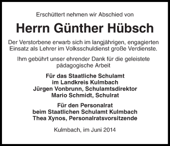 Anzeige von Günther Hübsch von MGO