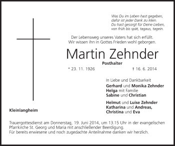Anzeige von Martin Zehnder von MGO