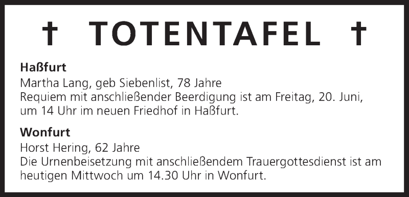  Traueranzeige für Totentafel vom 18.06.2014 vom 18.06.2014 aus MGO