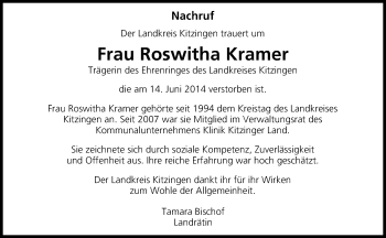 Anzeige von Roswitha Kramer von MGO